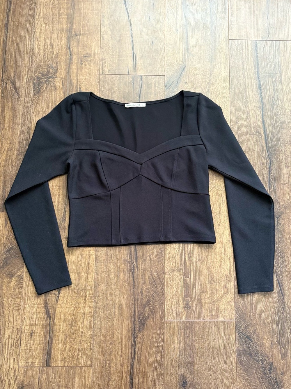 Abercrombie & Fitch Sweetheart Corset Long Sleeve Top, L Black